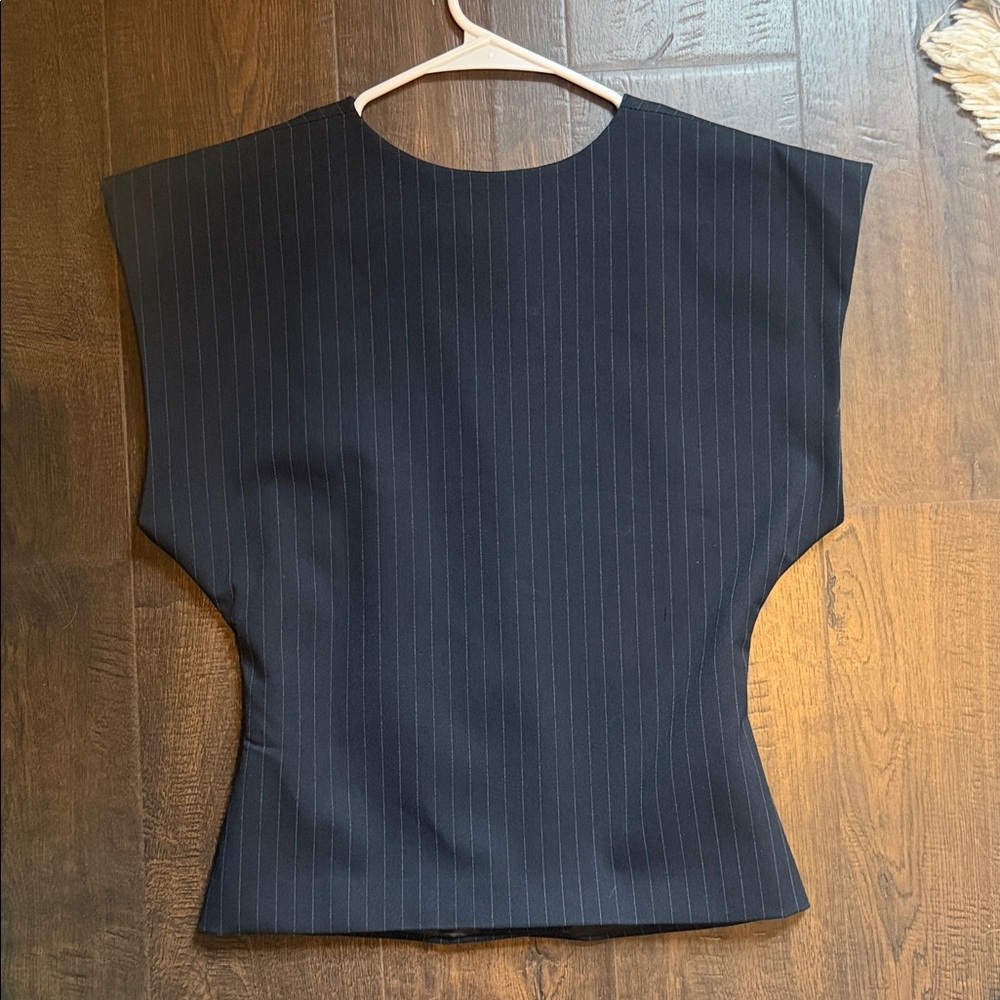 Zara Black Pinstripe V-Neck Structured Tunic - Picture 4 of 4